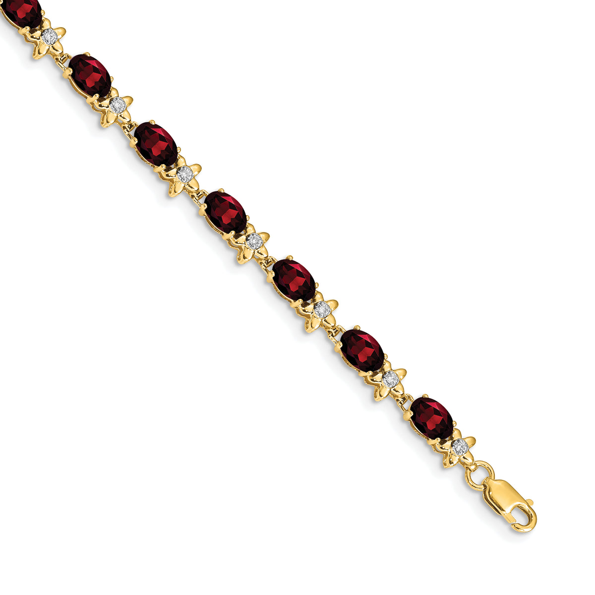 Gold Floral Diamond & Gemstone Bracelet - 14k Yellow Gold / Garnet