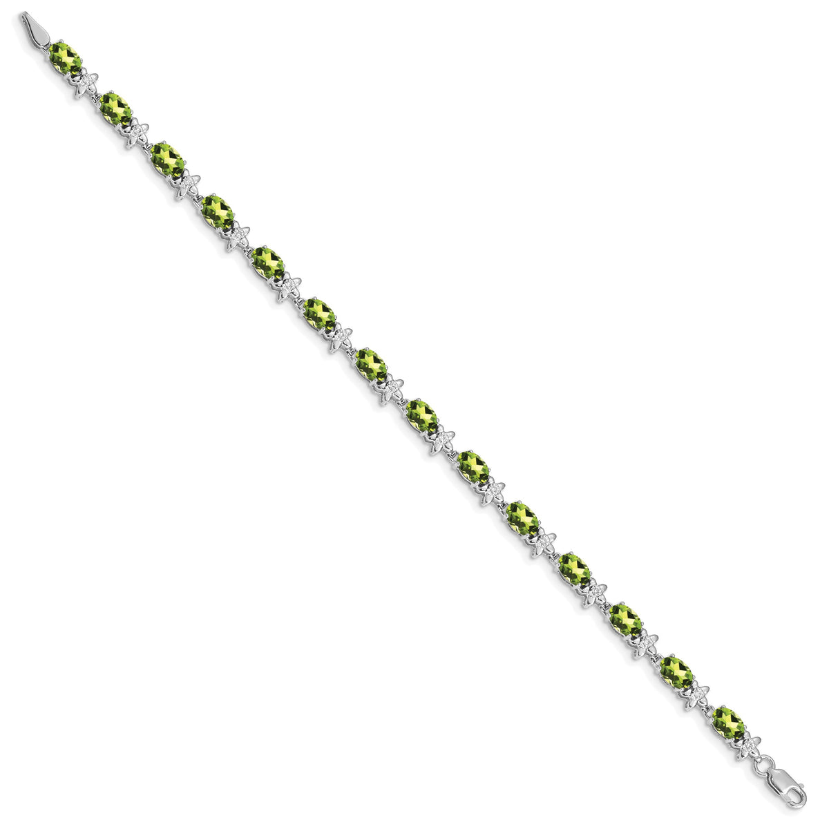 Gold Floral Diamond & Gemstone Bracelet - 14k White Gold / Peridot