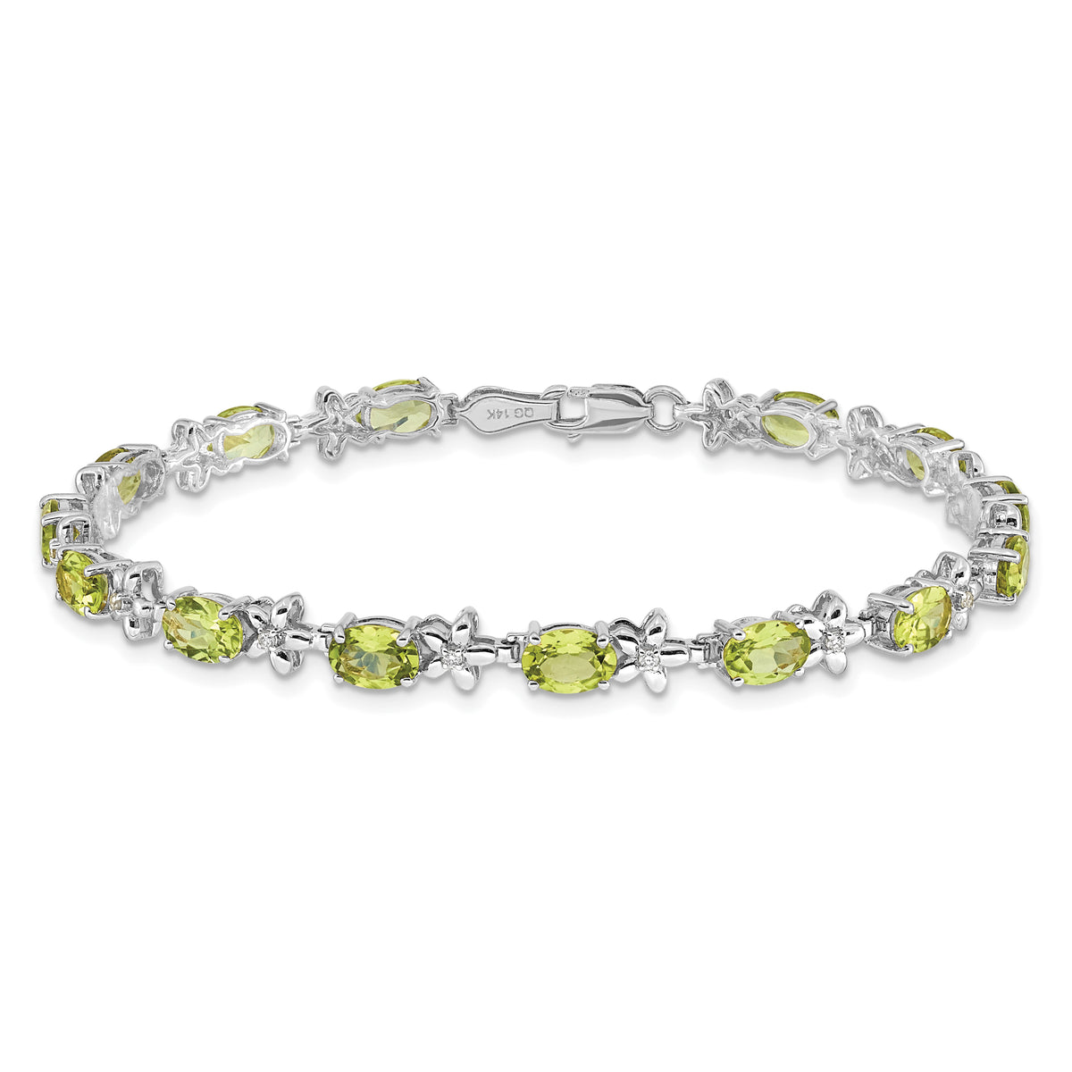 Gold Floral Diamond & Gemstone Bracelet - 14k White Gold / Peridot