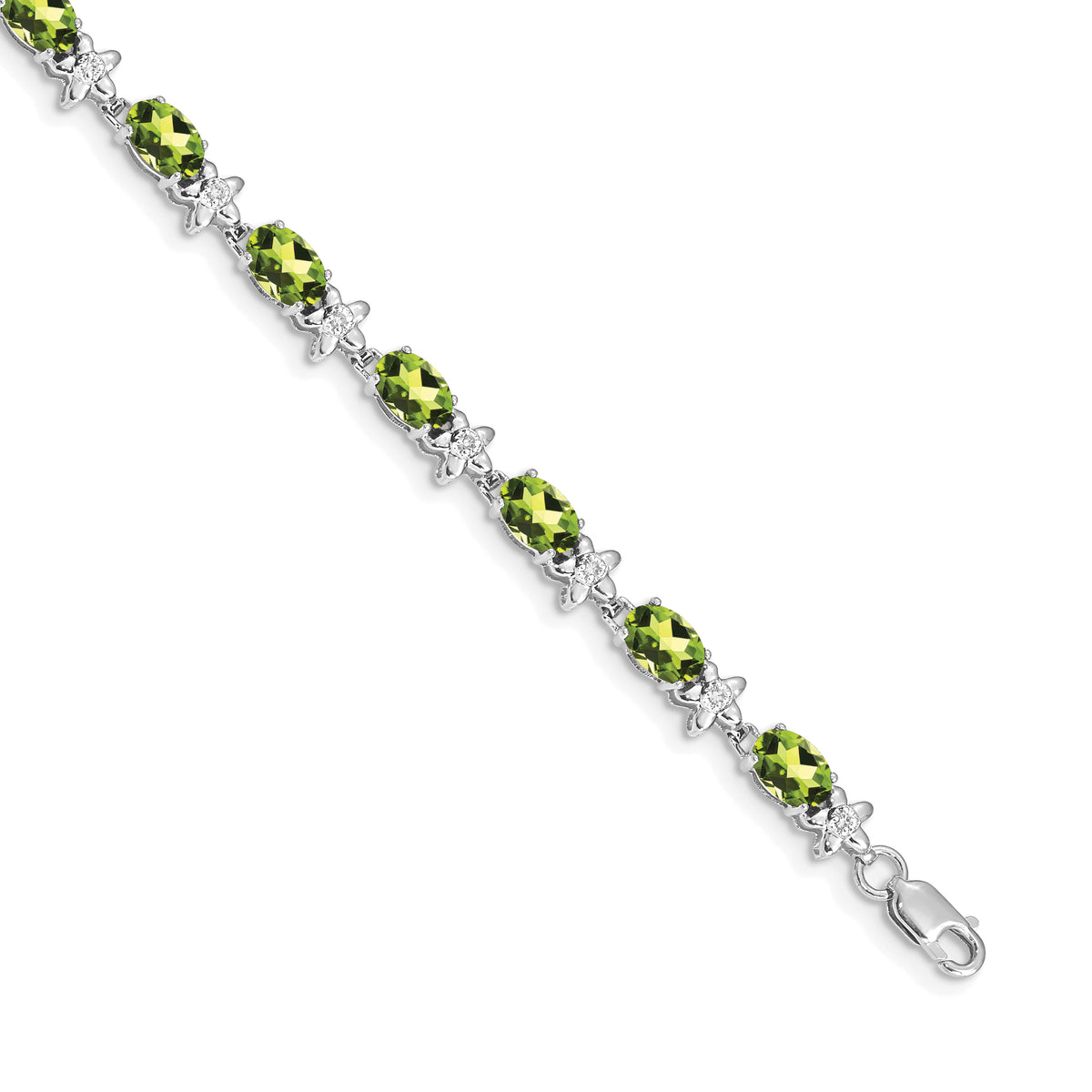 Gold Floral Diamond & Gemstone Bracelet - 14k White Gold / Peridot
