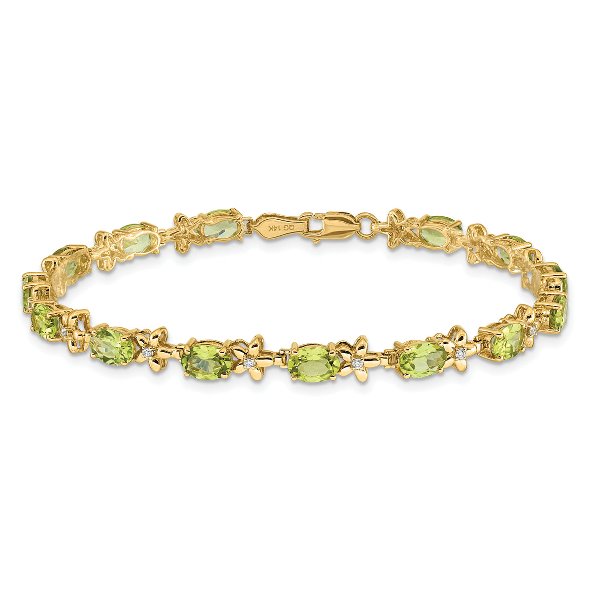 Gold Floral Diamond & Gemstone Bracelet - 14k Yellow Gold / Peridot