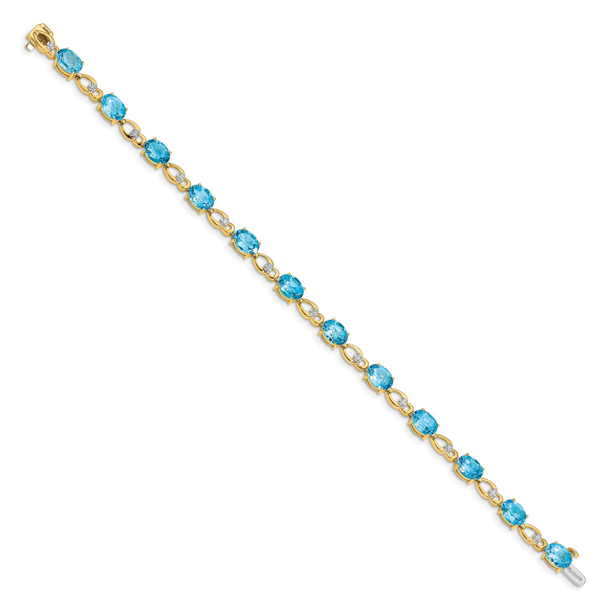 14k Yellow Gold Oval Swiss Blue Topaz and Diamond Fancy Link 7 inch Bracelet, view 2