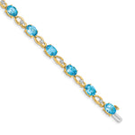 14k Yellow Gold Oval Swiss Blue Topaz and Diamond Fancy Link 7 inch Bracelet