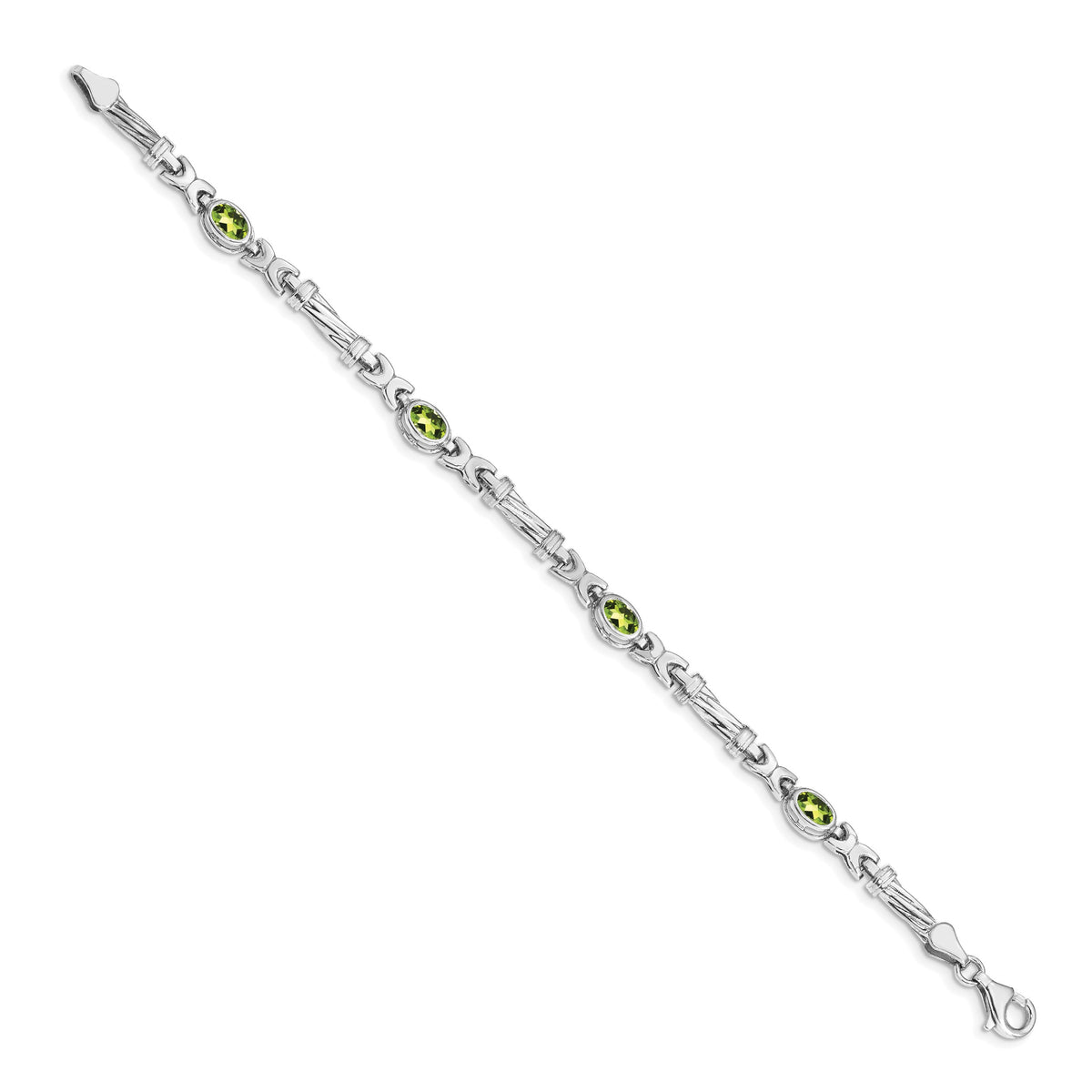 14k White Gold Oval Peridot Fancy Link 7 inch Bracelet, view 2