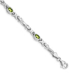 14k White Gold Oval Peridot Fancy Link 7 inch Bracelet