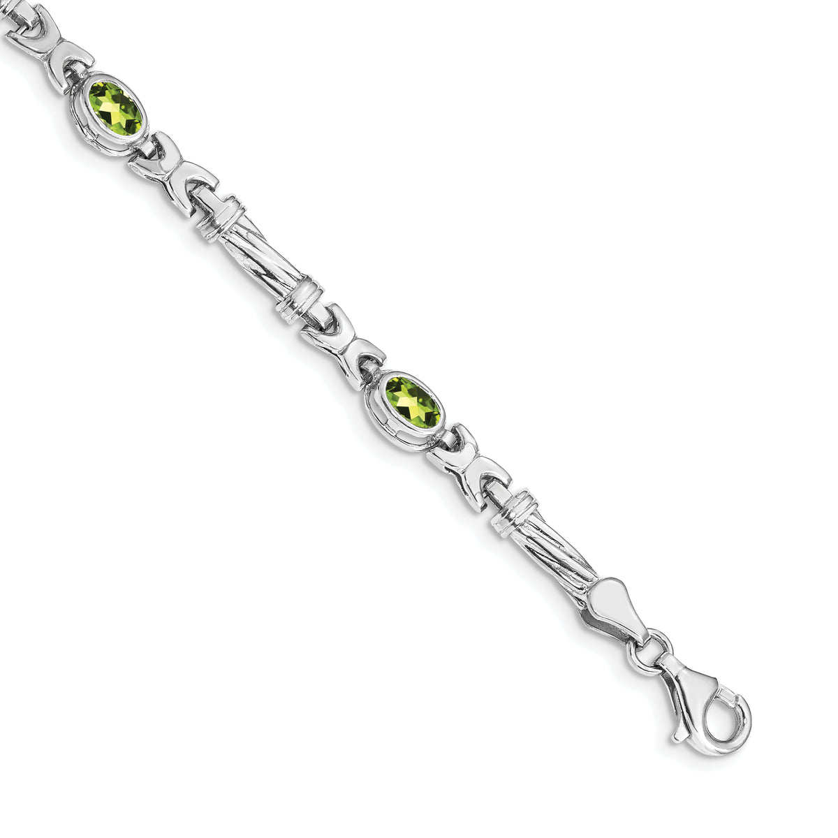 14k White Gold Oval Peridot Fancy Link 7 inch Bracelet