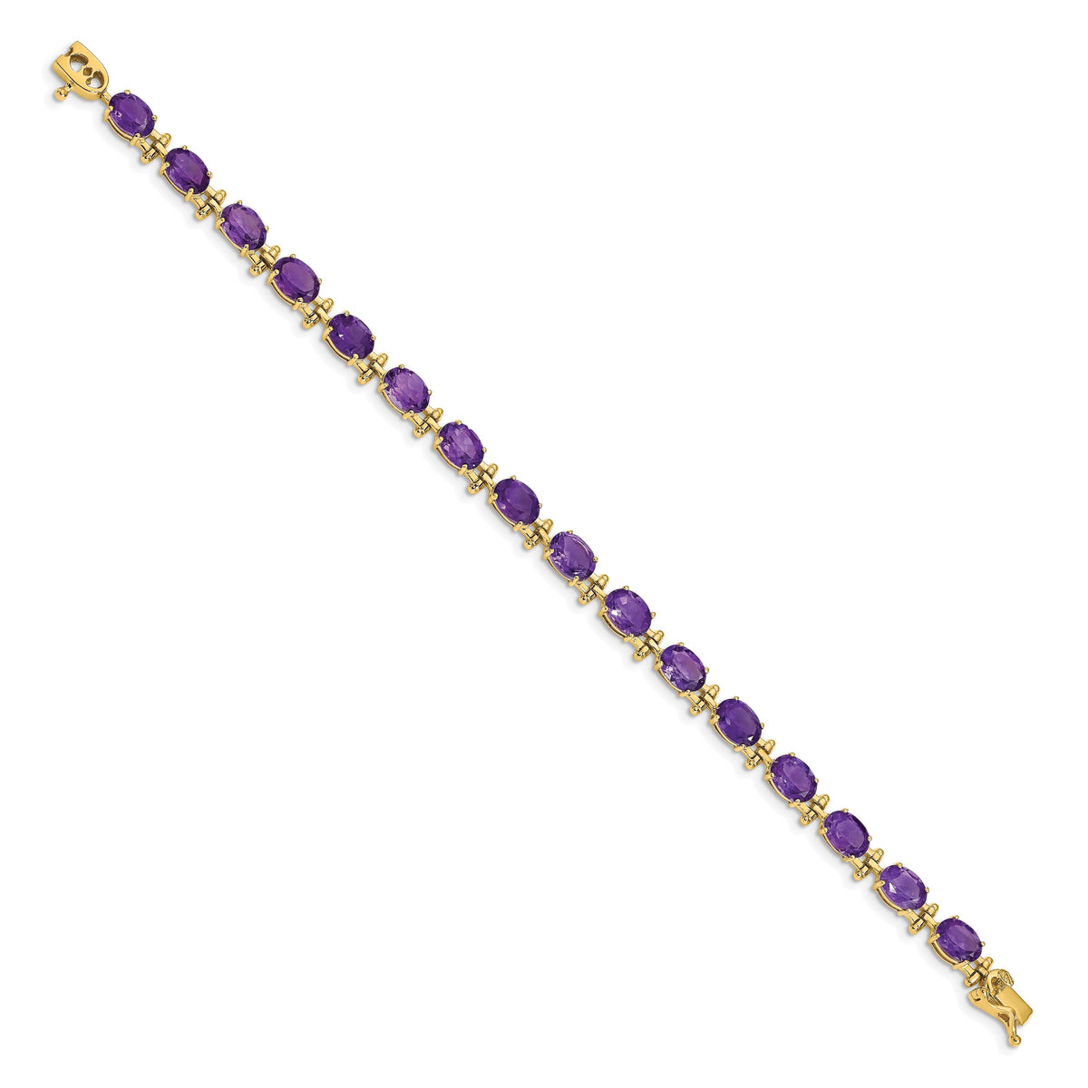 14k Yellow Gold Oval Amethyst 7 inch Bracelet, view 2