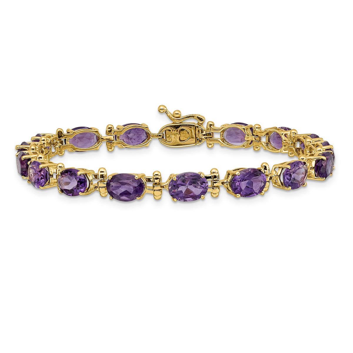 14k Yellow Gold Oval Amethyst 7 inch Bracelet, view 3