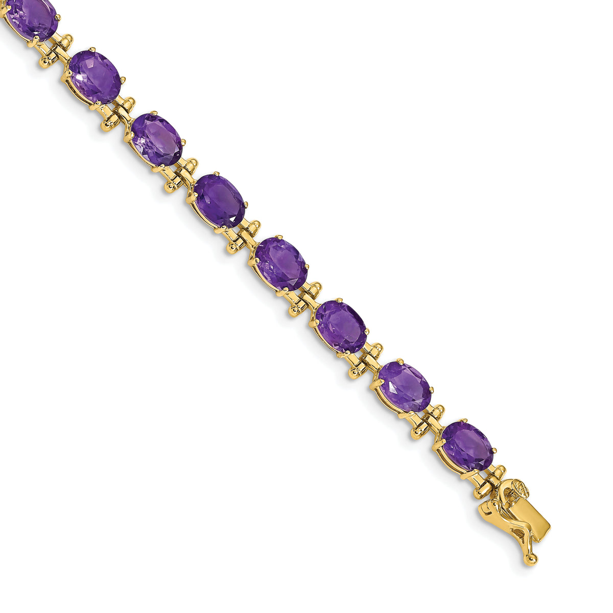 14k Yellow Gold Oval Amethyst 7 inch Bracelet
