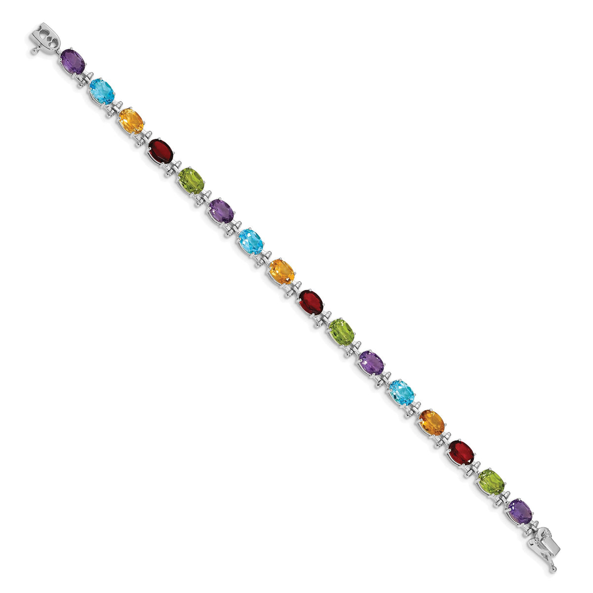 14k White Gold Rainbow Gemstone 7 inch Bracelet, view 2
