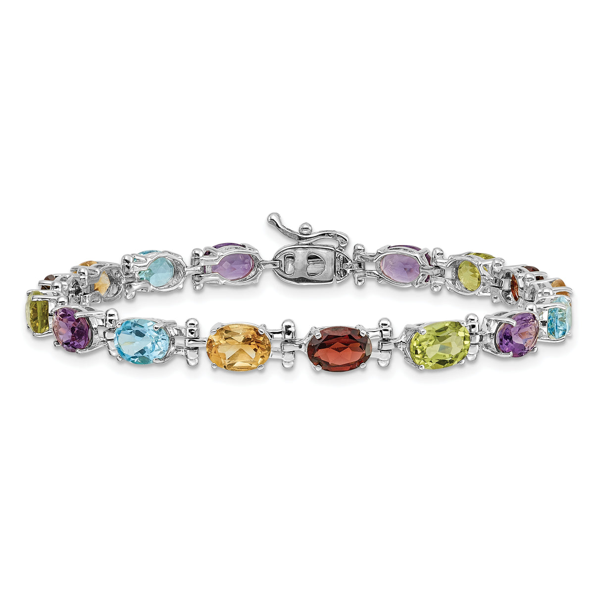14k White Gold Rainbow Gemstone 7 inch Bracelet, view 3
