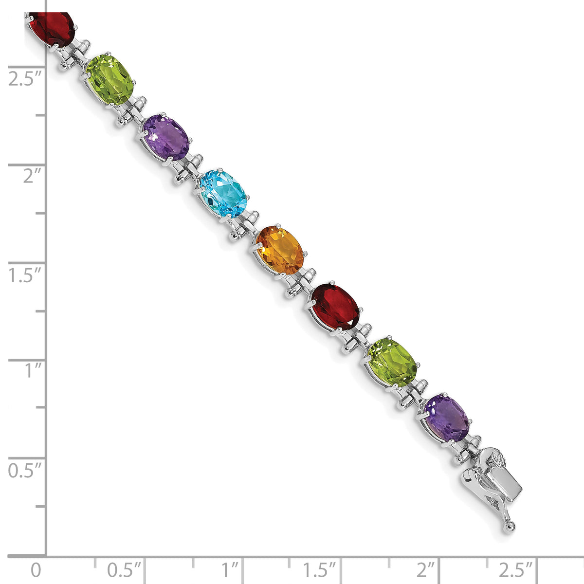 14k White Gold Rainbow Gemstone 7 inch Bracelet, shown with a ruler for scale
