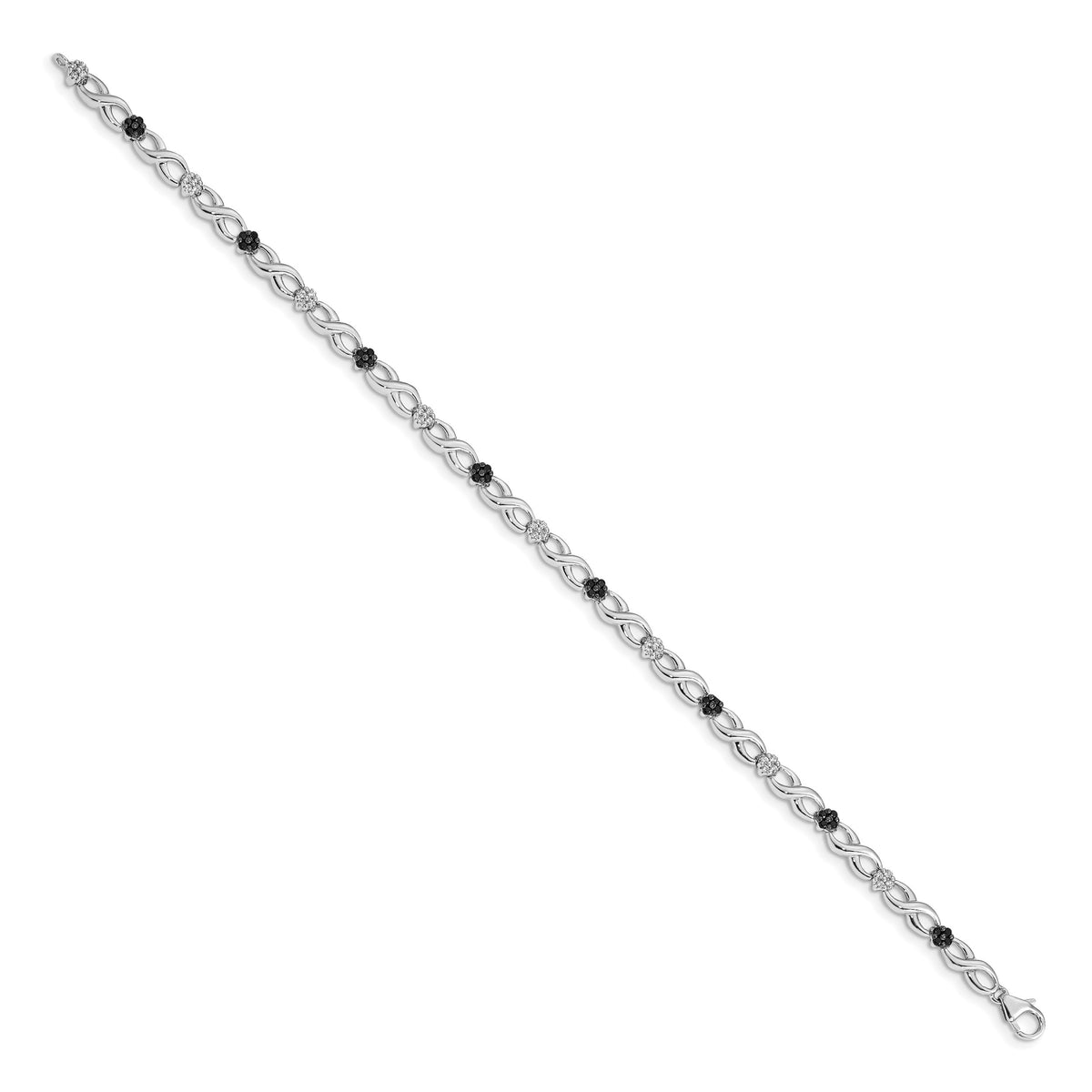 14k White Gold 1/2 carat White and Black Diamond Flower Infinity 7 inch Bracelet, view 2
