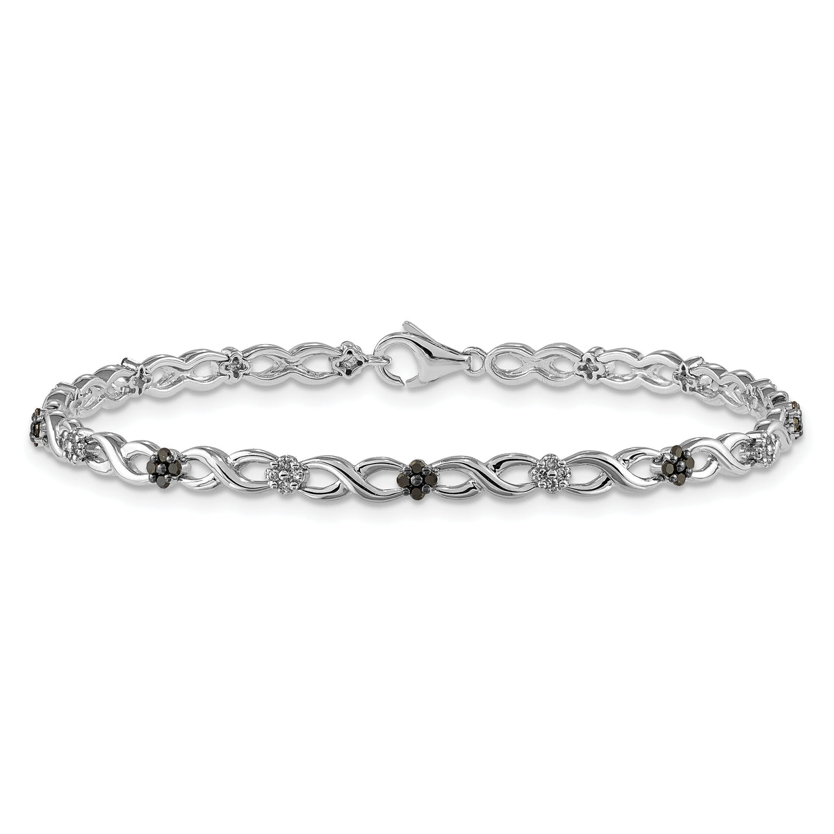 14k White Gold 1/2 carat White and Black Diamond Flower Infinity 7 inch Bracelet, view 3
