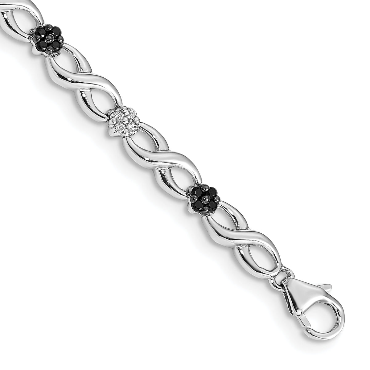 14k White Gold 1/2 carat White and Black Diamond Flower Infinity 7 inch Bracelet