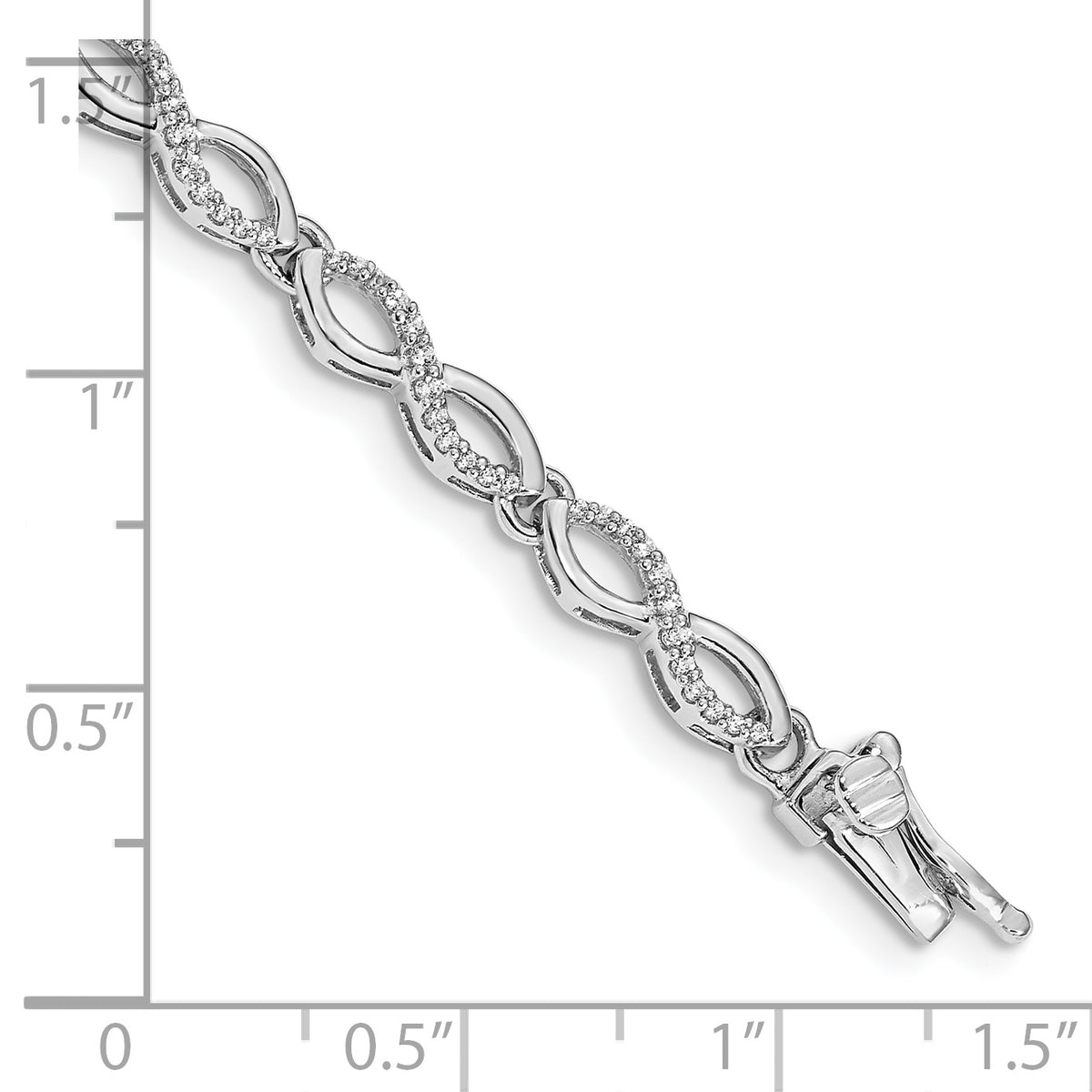 14k White Gold 1/2 carat Diamond Infinity Link 7 inch Bracelet, shown with a ruler for scale