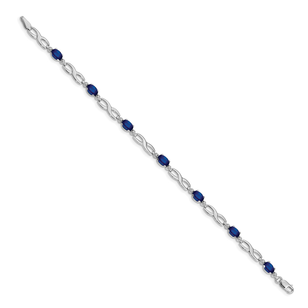 14k White Gold Diamond Oval Sapphire Infinity 7 inch Bracelet, view 2