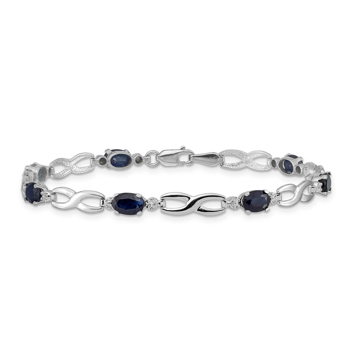 14k White Gold Diamond Oval Sapphire Infinity 7 inch Bracelet, view 3