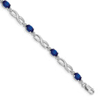 14k White Gold Diamond Oval Sapphire Infinity 7 inch Bracelet