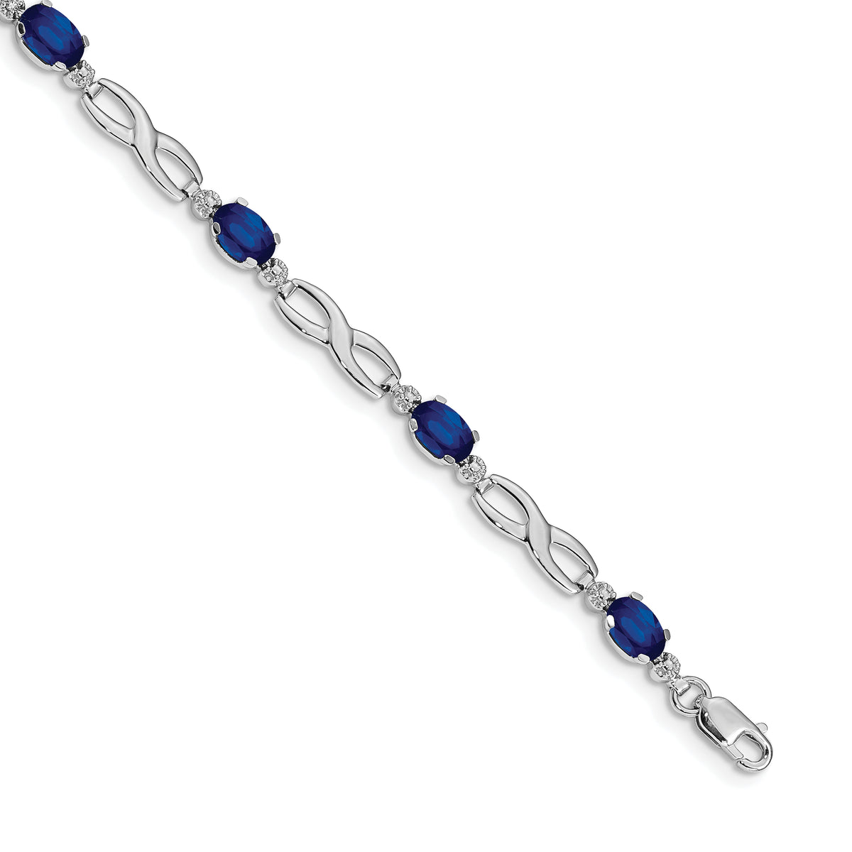 14k White Gold Diamond Oval Sapphire Infinity 7 inch Bracelet