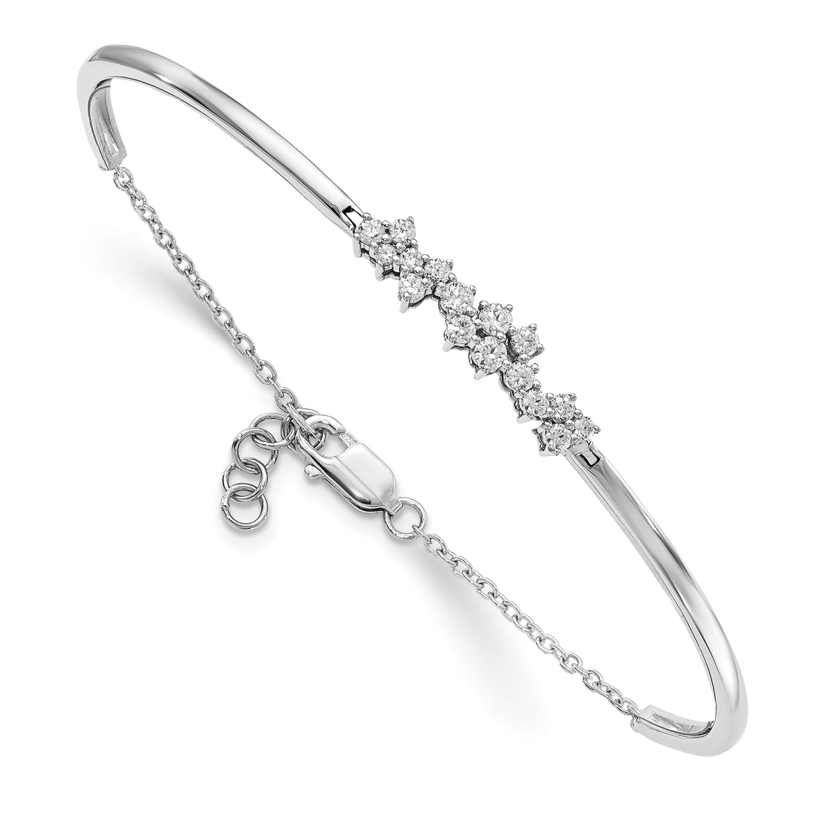 14k White Gold 1/2 carat Diamond Half-Bangle 7 inch Bracelet with 0.5 inch Extender
