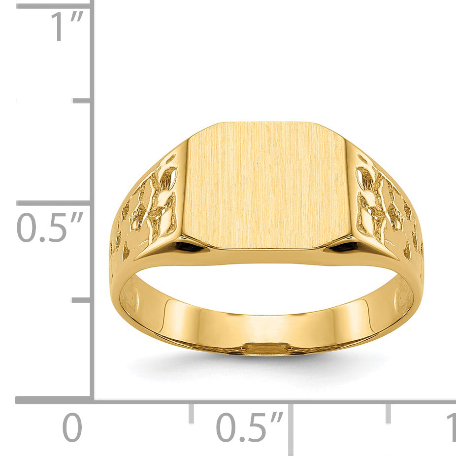 14k 10.5x9.0mm Octagon Open Back Mens Nugget Signet Ring