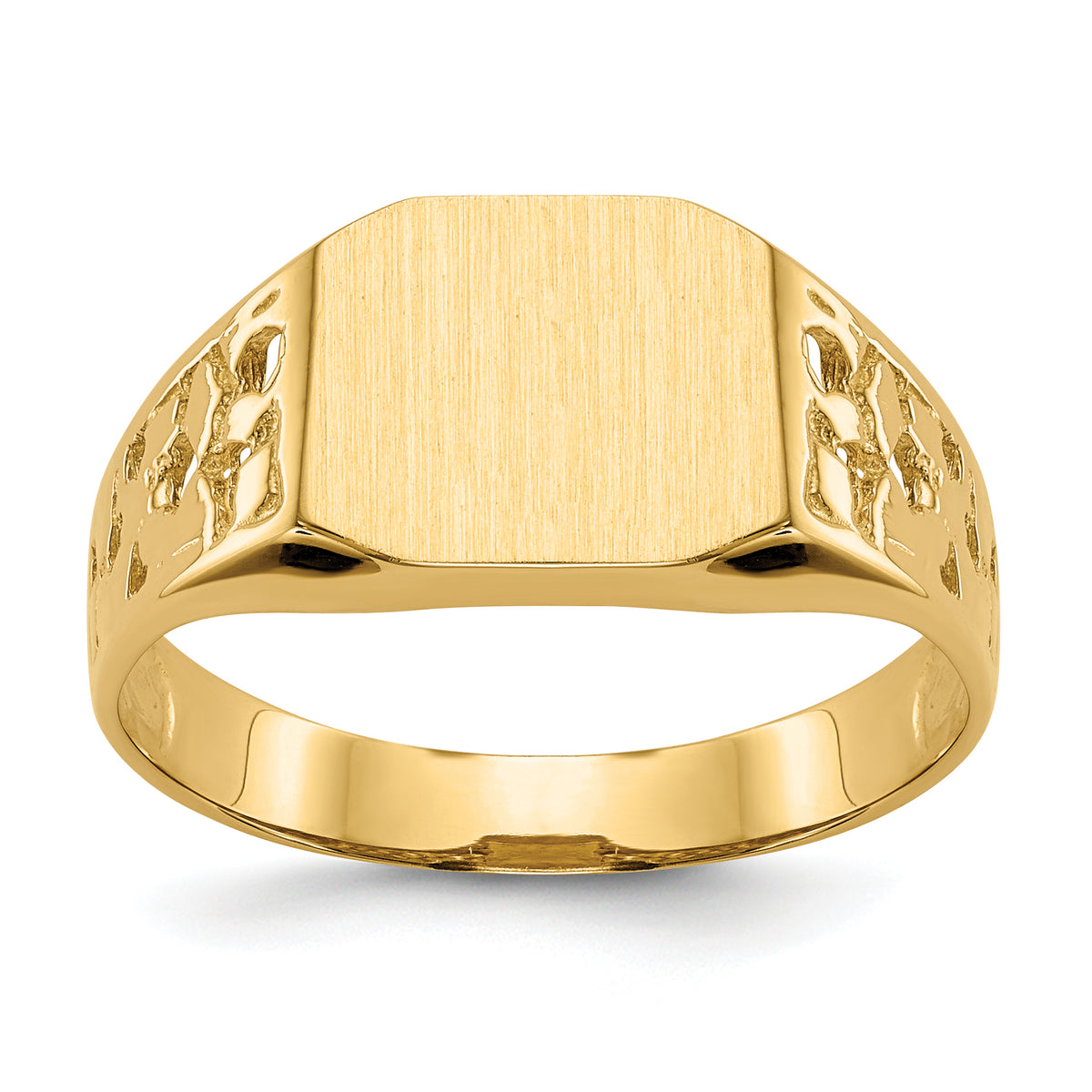14k 10.5x9.0mm Octagon Open Back Mens Nugget Signet Ring