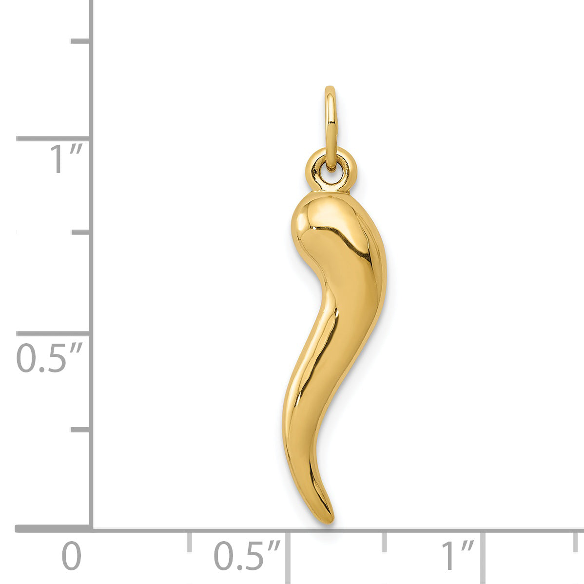 Gold Polished Italian Horn Pendant - 14k Yellow Gold / 6.5 x 24.5 mm