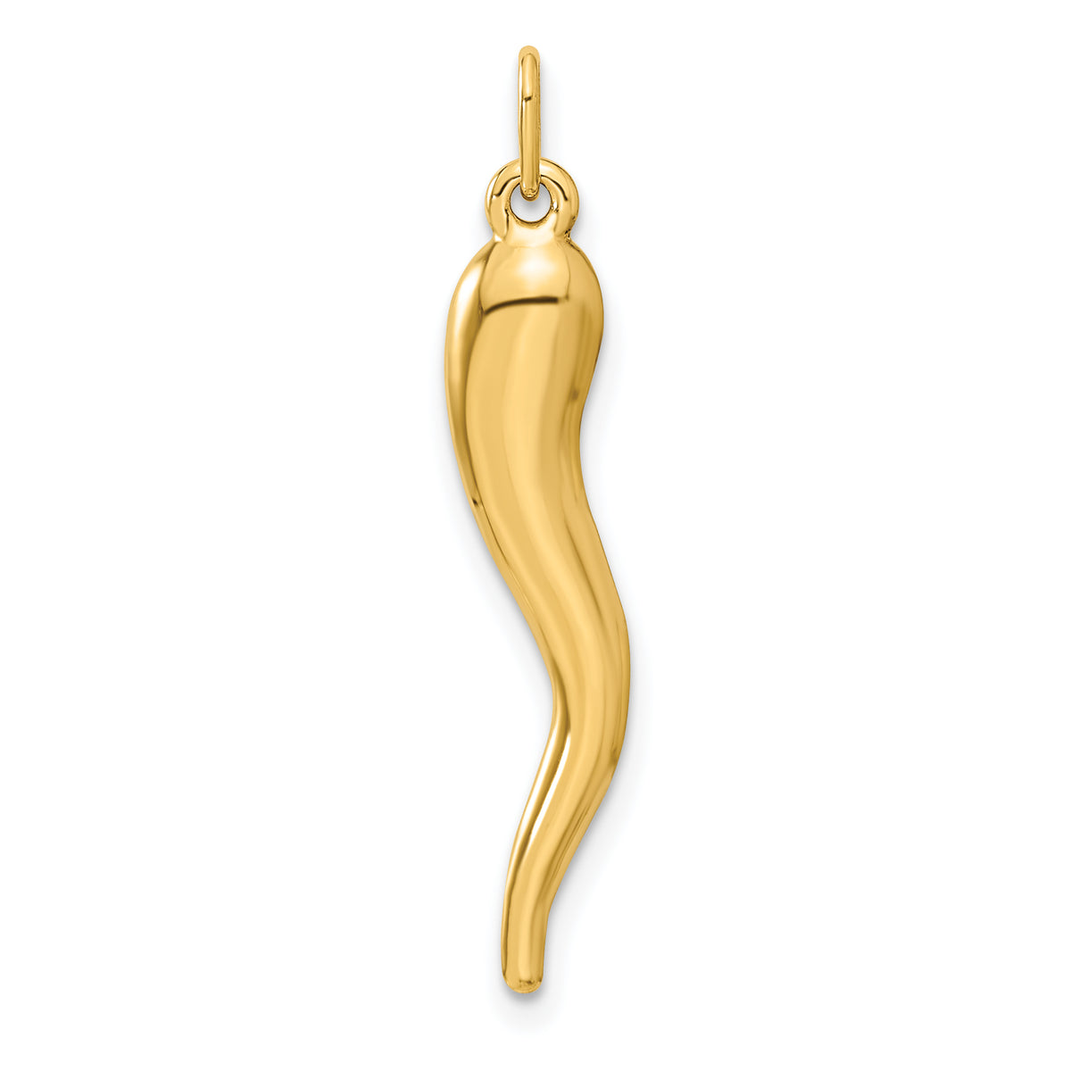 Gold Polished Italian Horn Pendant - 14k Yellow Gold / 6.5 x 32 mm