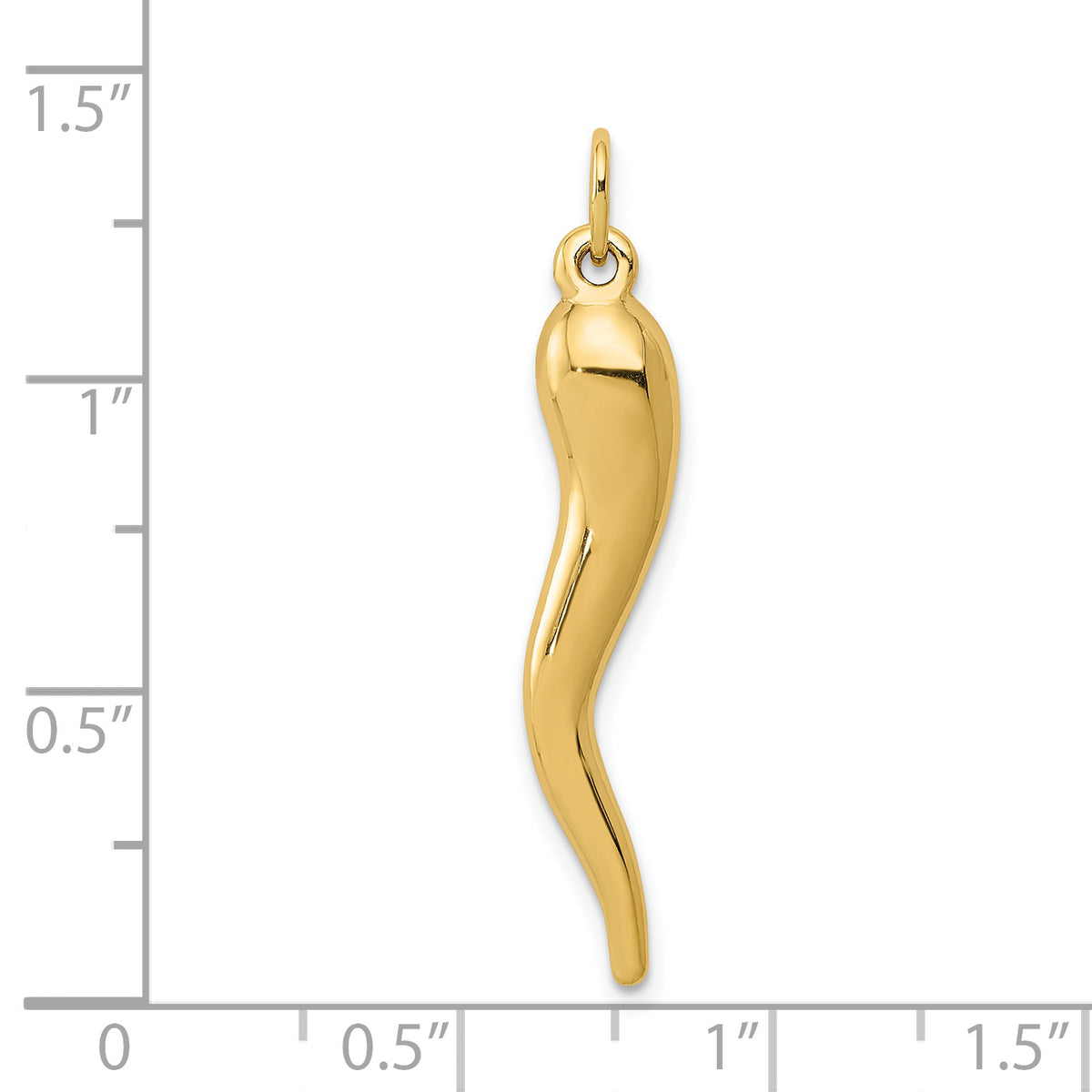 Gold Polished Italian Horn Pendant - 14k Yellow Gold / 6.5 x 32 mm