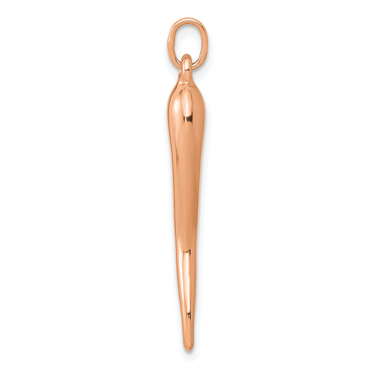 Gold Polished Italian Horn Pendant - 14k Rose Gold / 6.5 x 32 mm