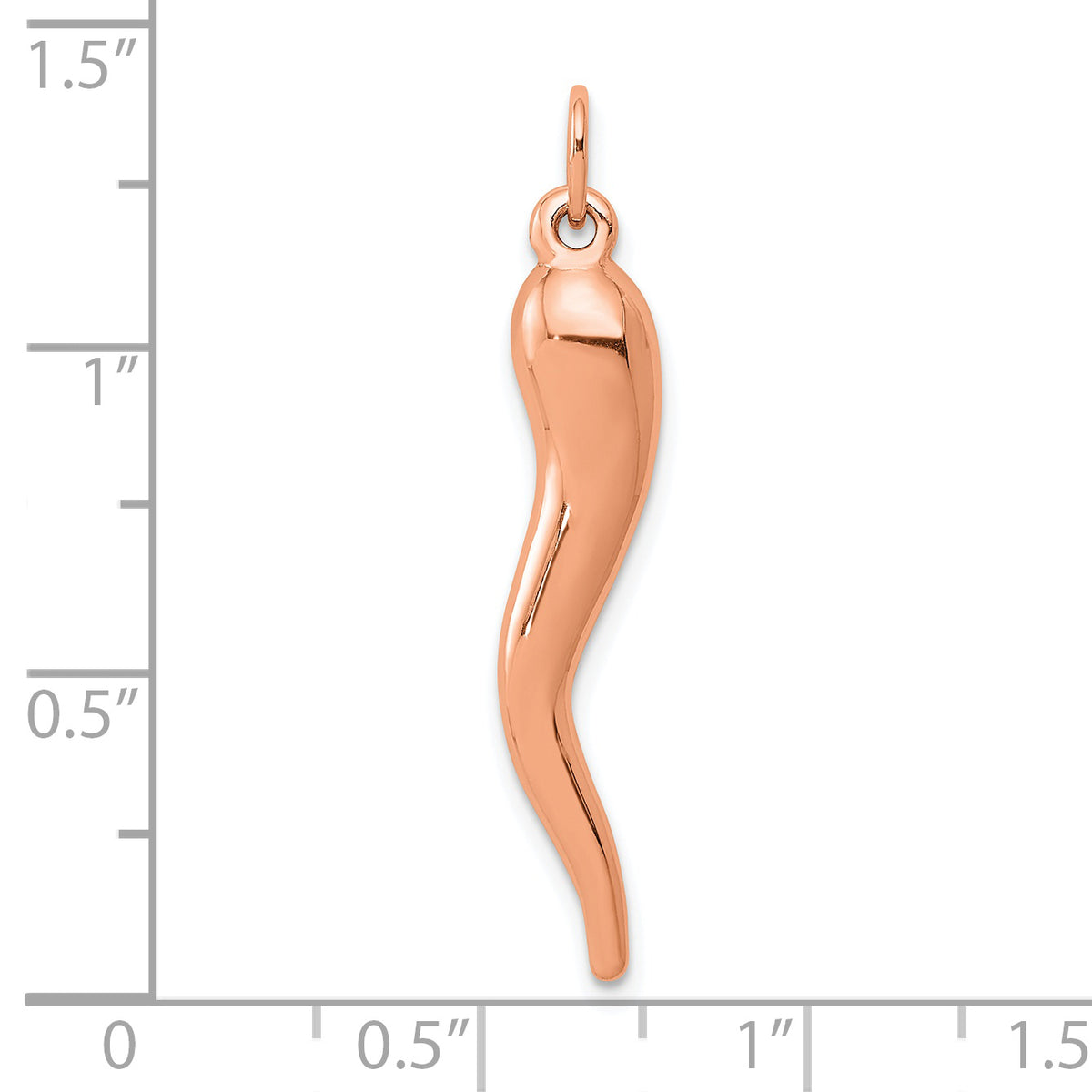 Gold Polished Italian Horn Pendant - 14k Rose Gold / 6.5 x 32 mm