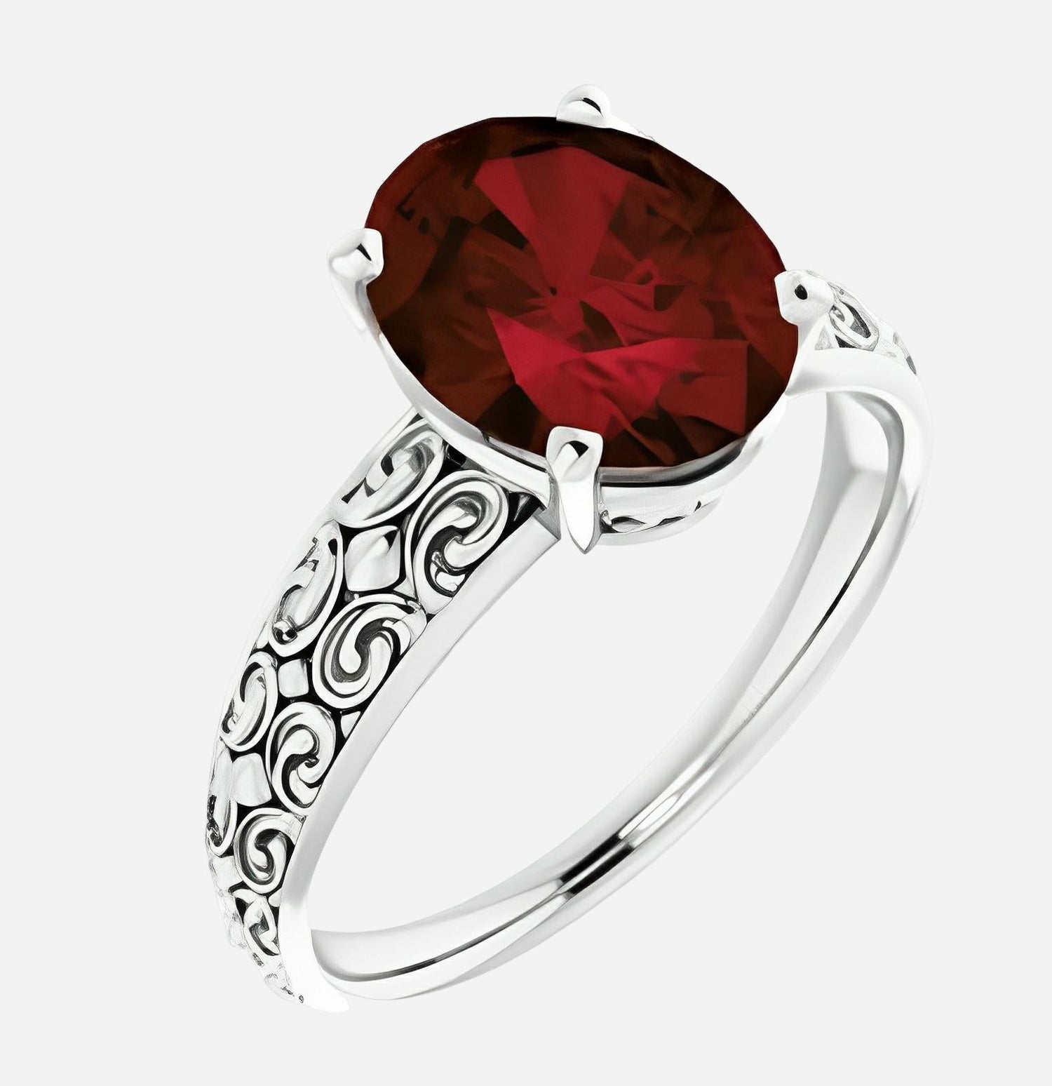 Yellow gold & red garnet ring