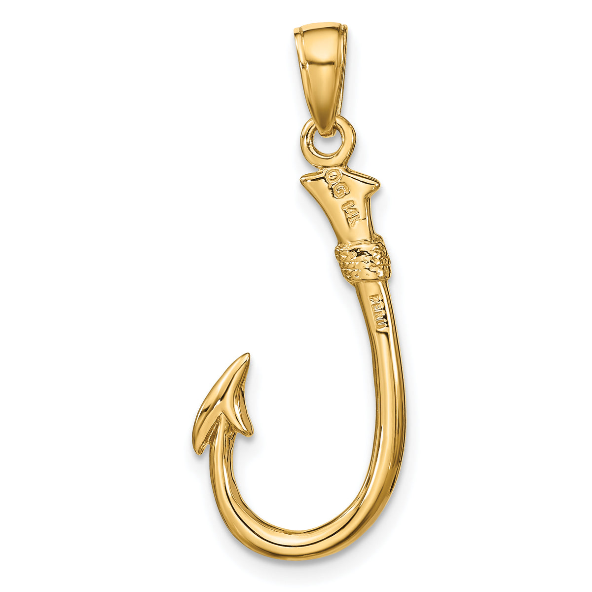 Gold Polished Fish Hook Pendant - 14k Yellow Gold / 12 x 28 mm