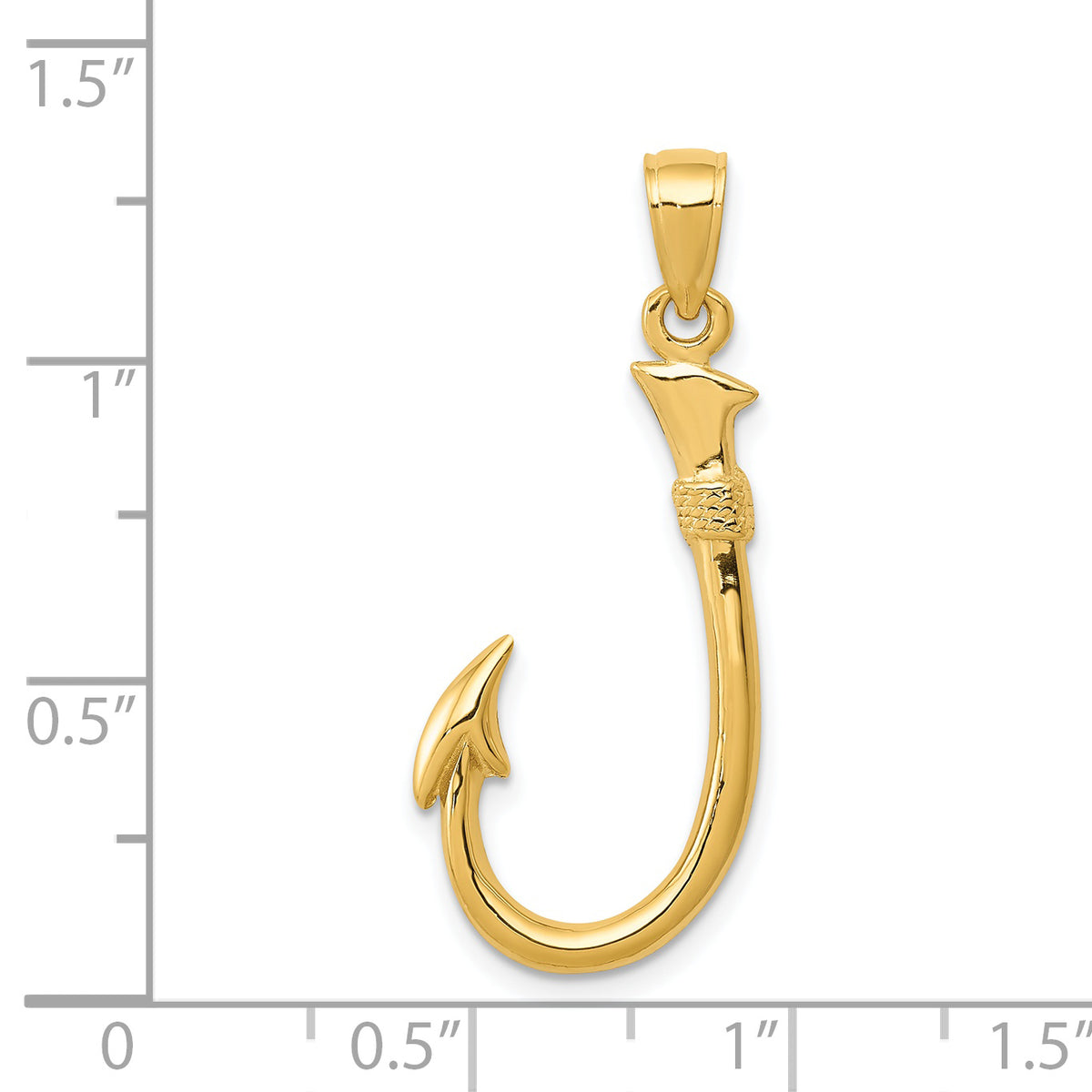 Gold Polished Fish Hook Pendant - 14k Yellow Gold / 12 x 28 mm