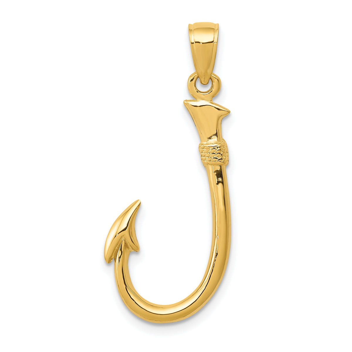 Gold Polished Fish Hook Pendant - 14k Yellow Gold / 12 x 28 mm