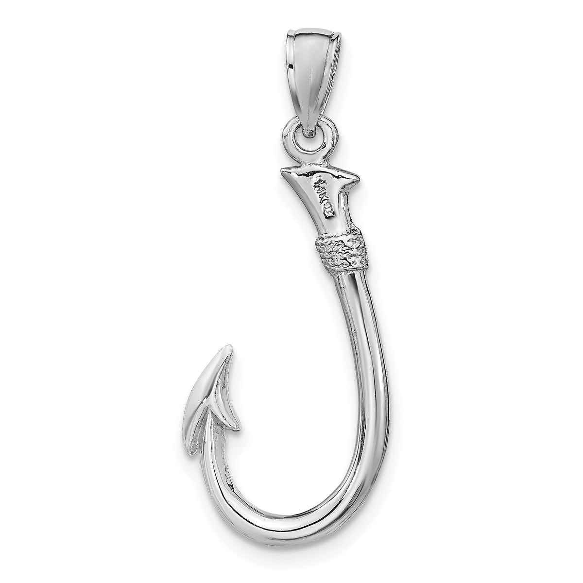 Gold Polished Fish Hook Pendant - 14k White Gold / 13.2 x 24.1 mm