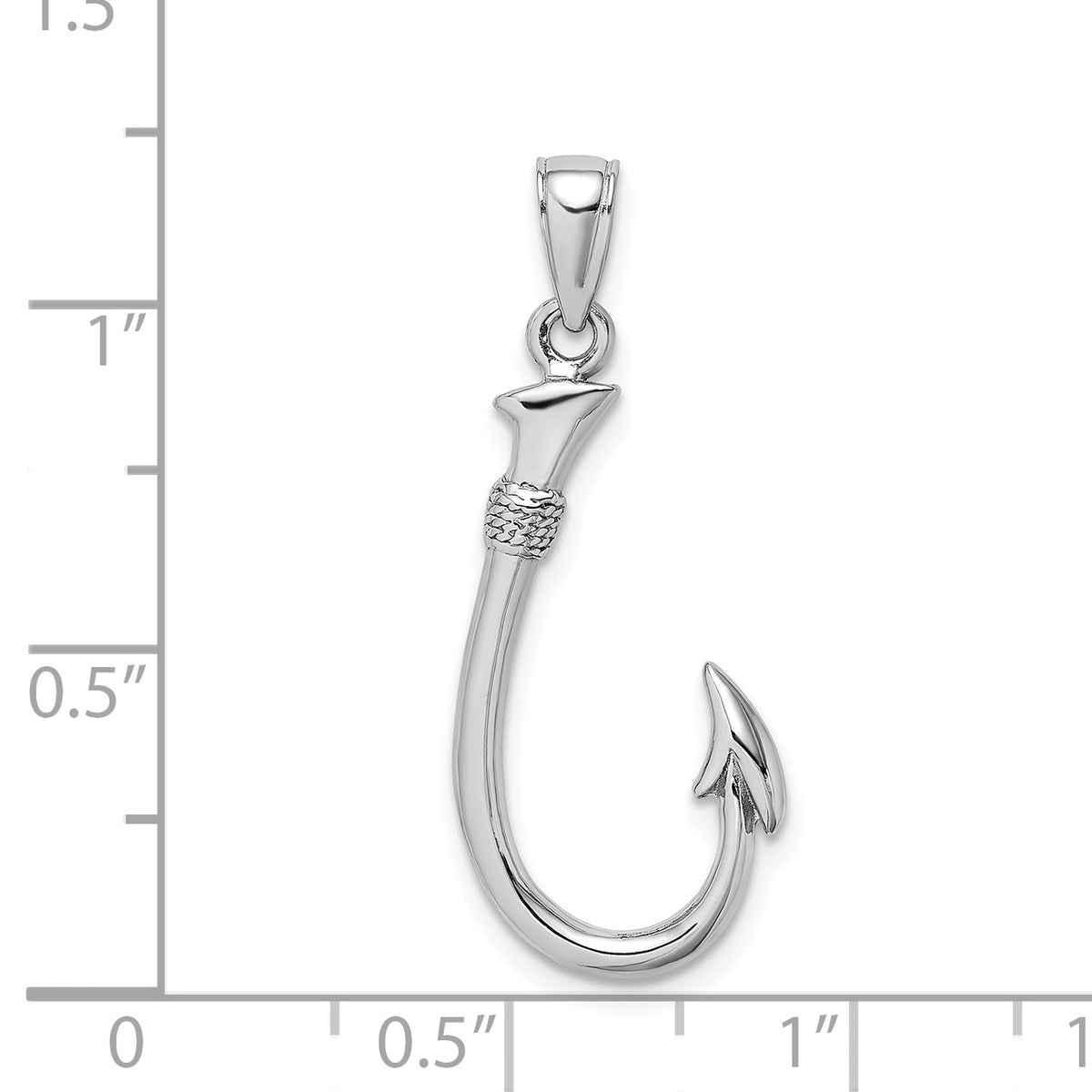 Gold Polished Fish Hook Pendant - 14k White Gold / 13.2 x 24.1 mm
