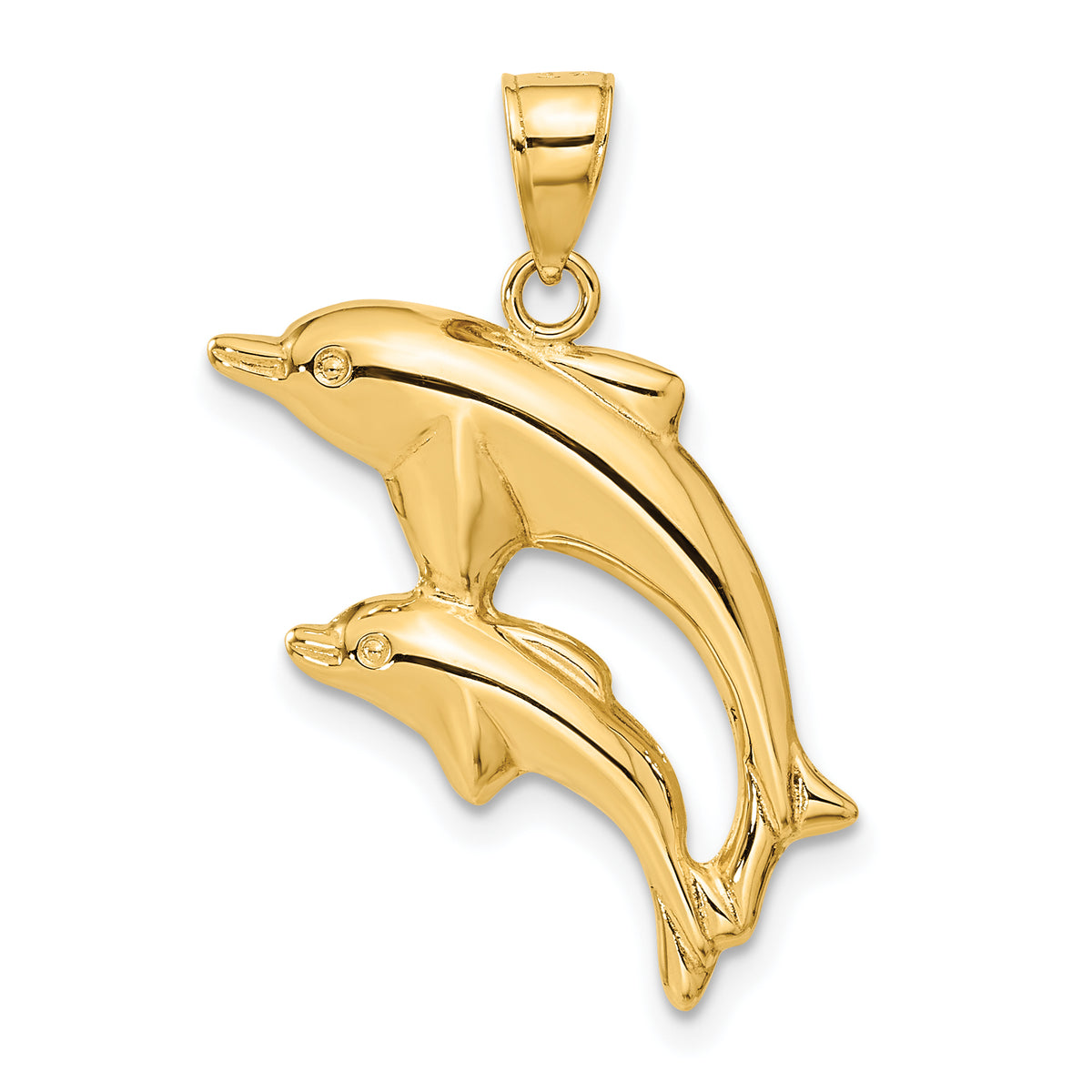 14k Yellow Gold Dolphin Pair Pendant, view 3
