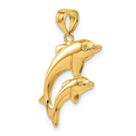 14k Yellow Gold Dolphin Pair Pendant, view 4