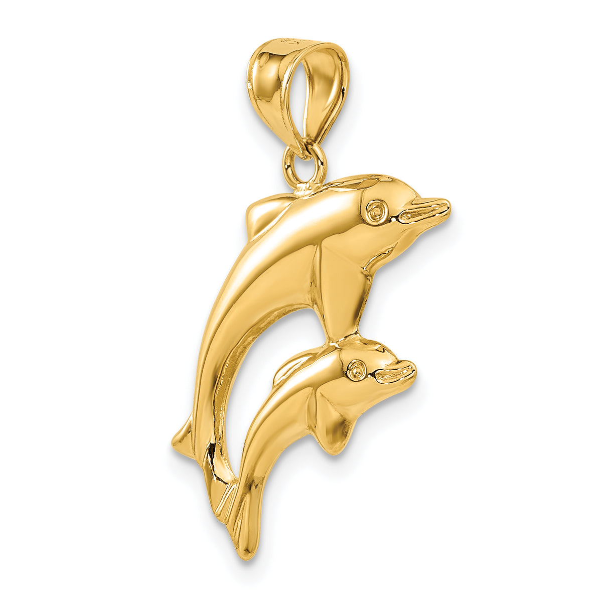 14k Yellow Gold Dolphin Pair Pendant, view 4