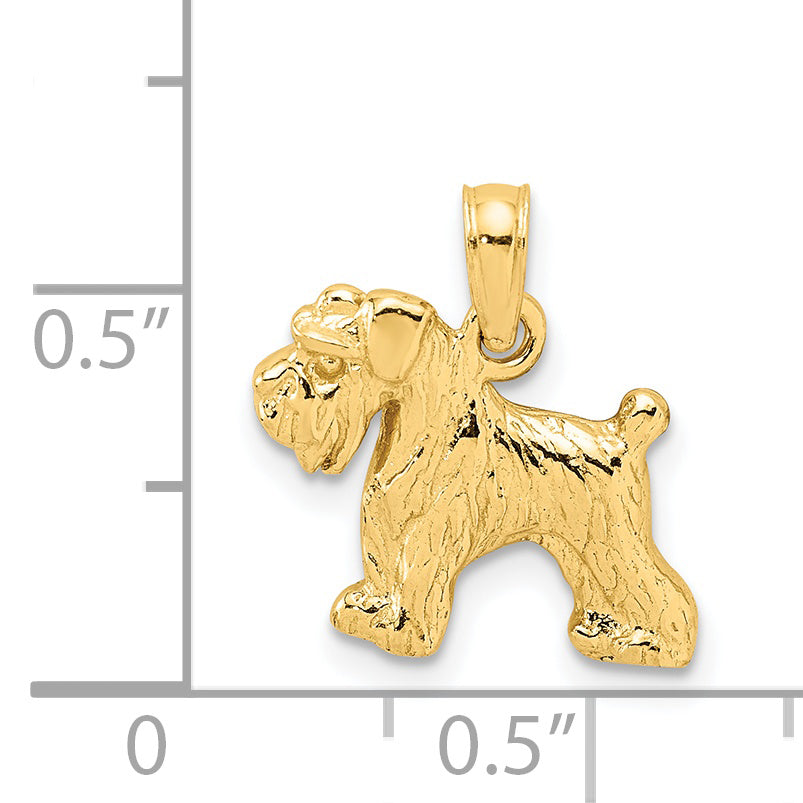 14k Yellow Gold Schnauzer Dog Pendant, shown with a ruler for scale