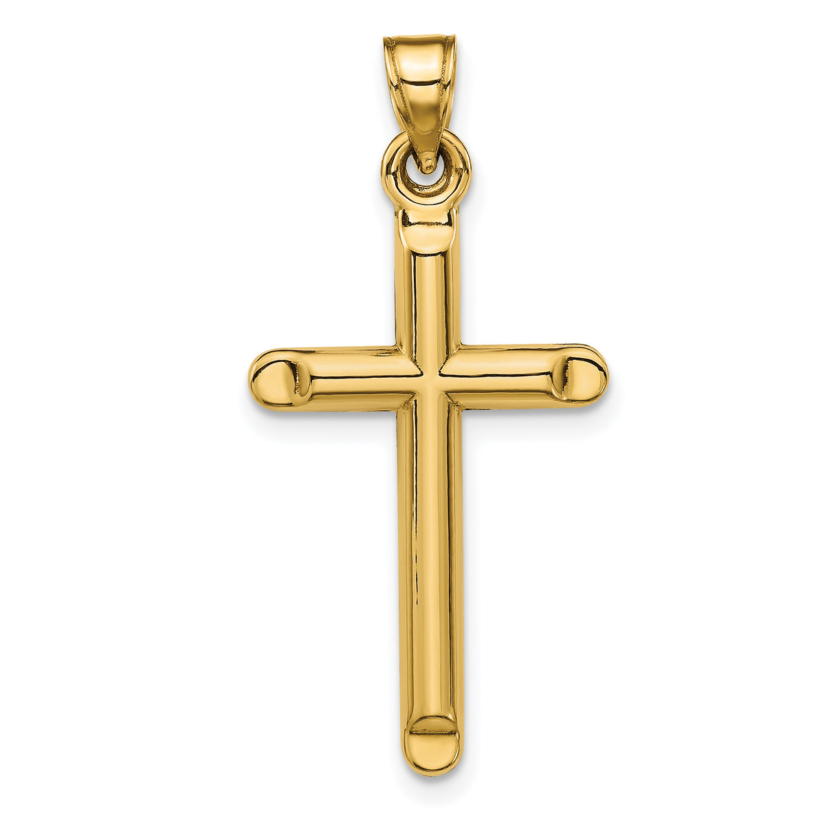 Polished Hollow Cross Pendant - 14k Yellow Gold / Polished, 3D / N/A, 35x17mm