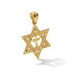 14k Yellow Gold Diamond-cut Star of David with Cross Pendant, alternate view