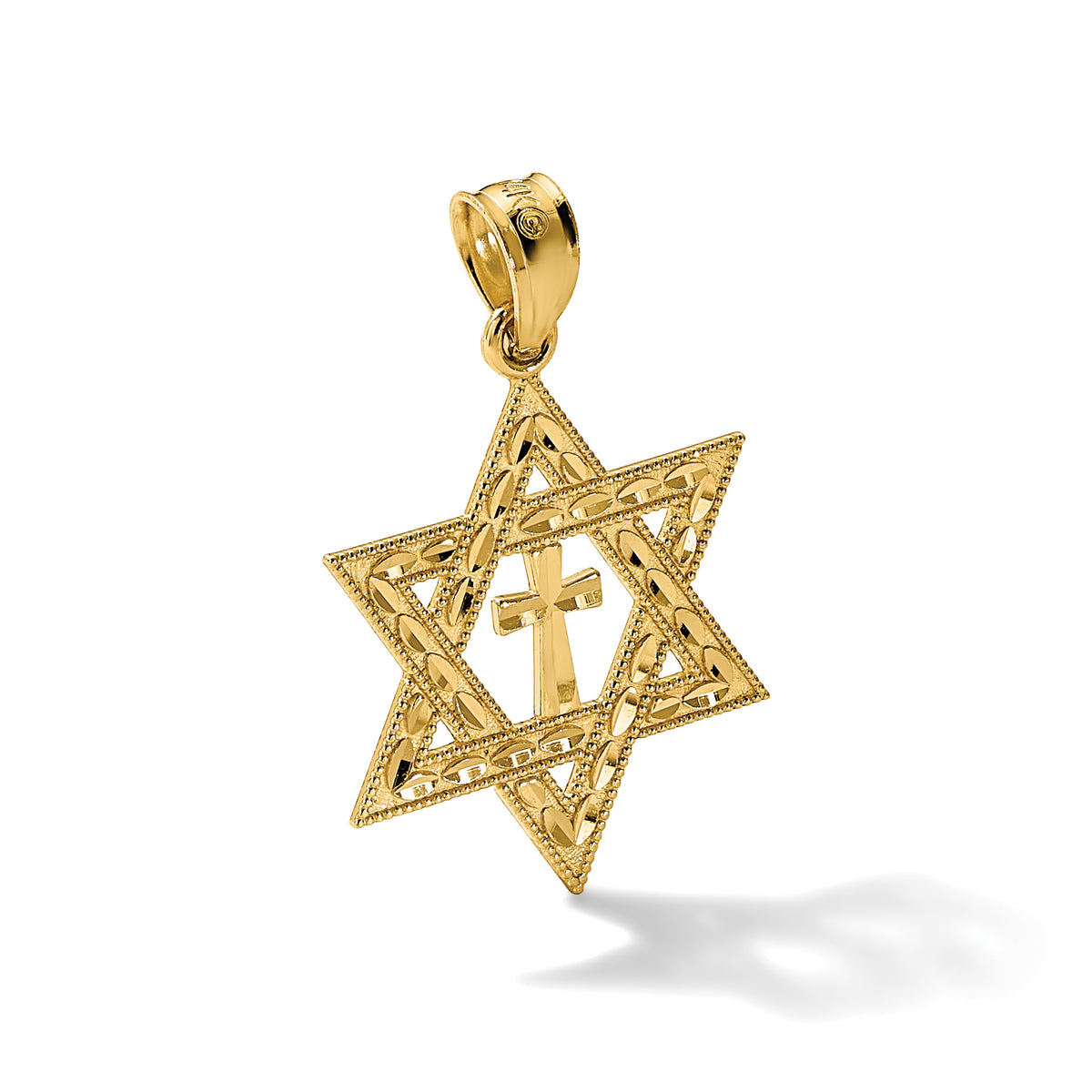14k Yellow Gold Diamond-cut Star of David with Cross Pendant, alternate view