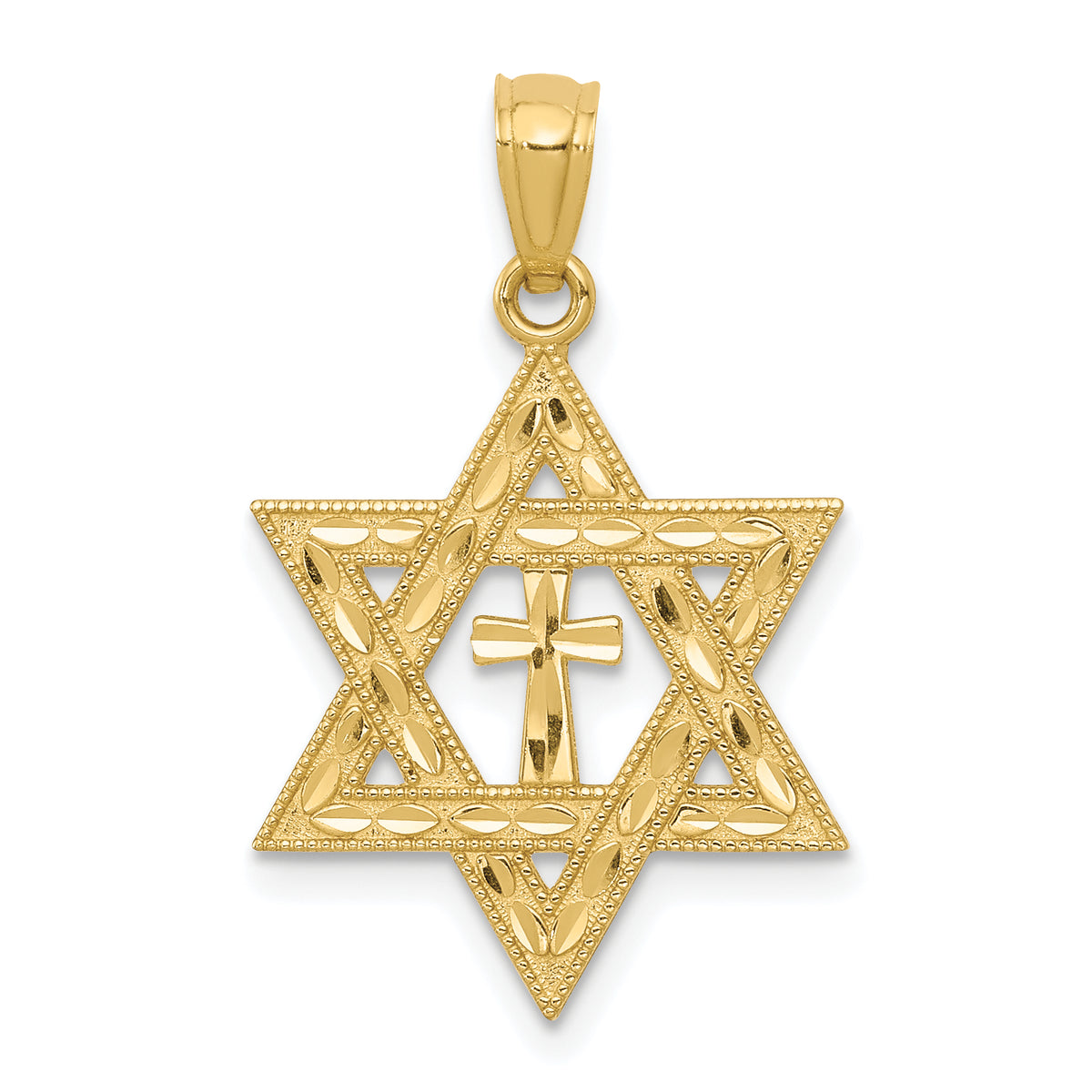14k Yellow Gold Diamond-cut Star of David with Cross Pendant