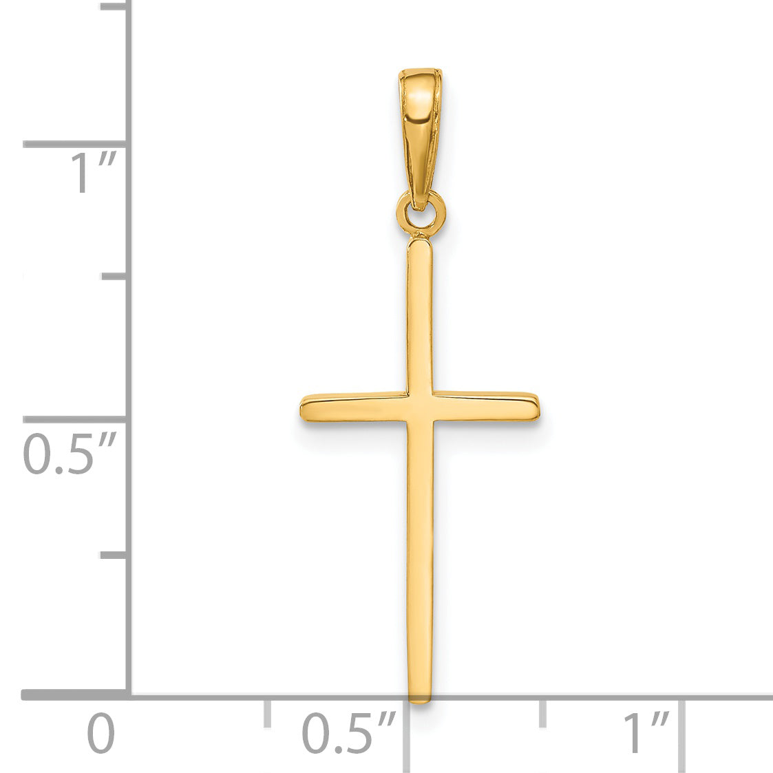 Gold Polished Flat Cross Pendant - 14k Yellow Gold / 12 x 26 mm