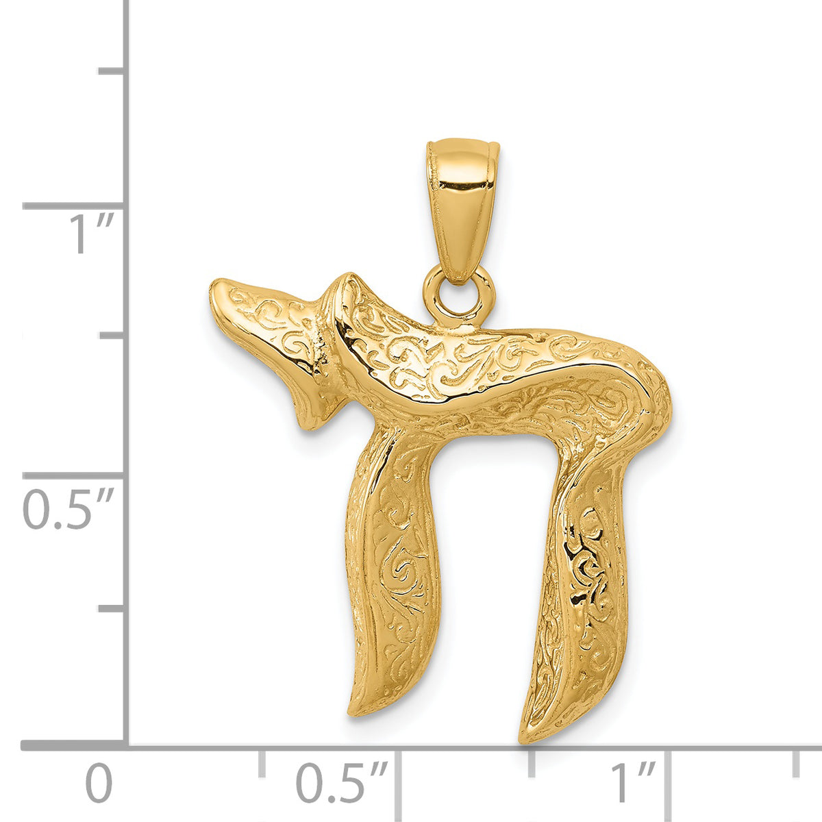 Gold Textured Chai Pendant - 14k Yellow Gold / 22 x 21 mm