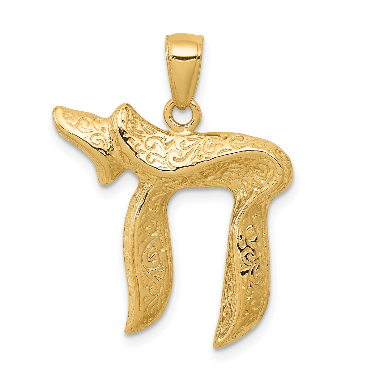 Gold Textured Chai Pendant - 14k Yellow Gold / 22 x 21 mm