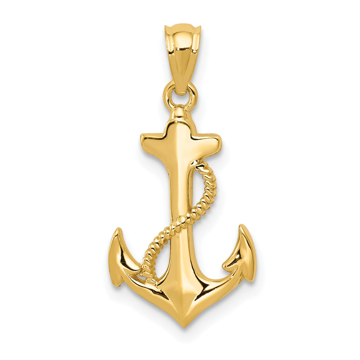 14k Yellow Gold Polished Anchor with Rope Pendant